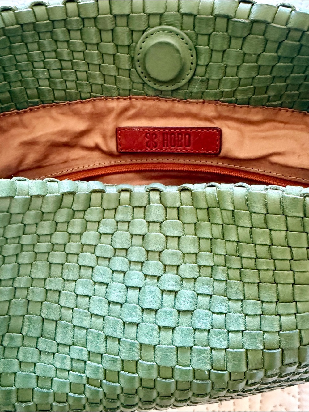 HOBO Woven Leather Crossbody/Shoulder Bag Olive Green - Picture 8 of 12